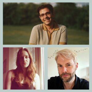 Collage of three headshots of the 2025 Desperate Literature Prize for Short Fiction Winner and Runners-up. Winner Shastri Akella is on top, and Alisha Dietzman and Swithun Cooper are below.